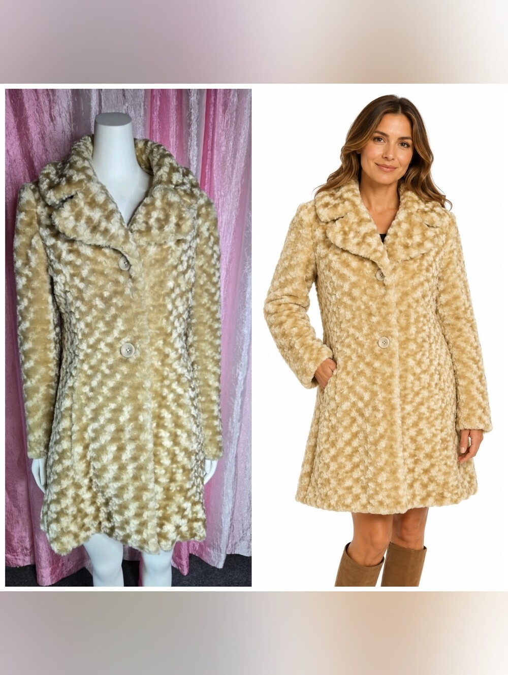 Kristen Blake Gold Faux Fur Mink Lined Fancy Coat Size Medium